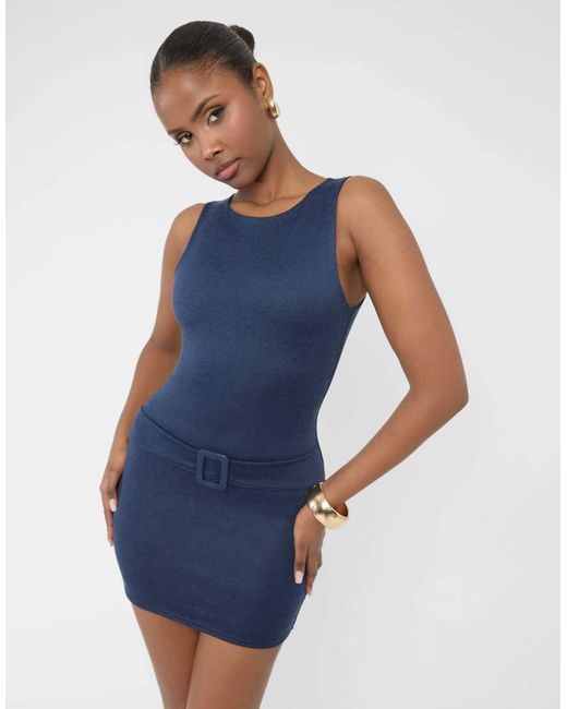 Public Desire Blue Buckle Detail Mini Dress