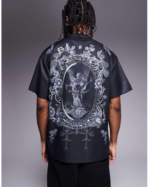 Liquor N Poker Blue Royal Emblem Back Print Relaxed Shirt for men