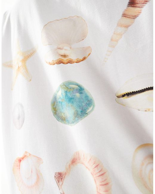 T-shirt oversize à imprimé coquillages - ivoire ASOS en coloris White
