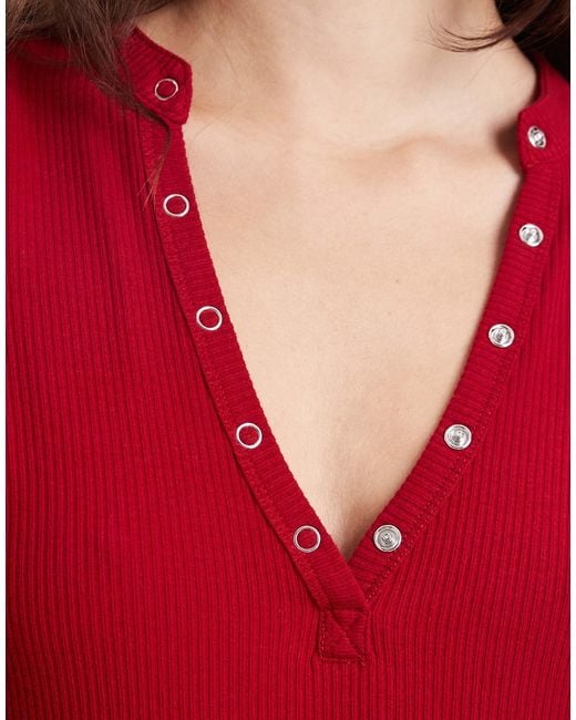 Cotton On Red Henley Long Sleeve Top