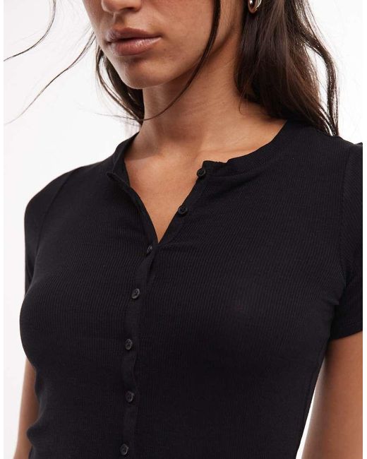 Weekday Black Rib Henley T-shirt