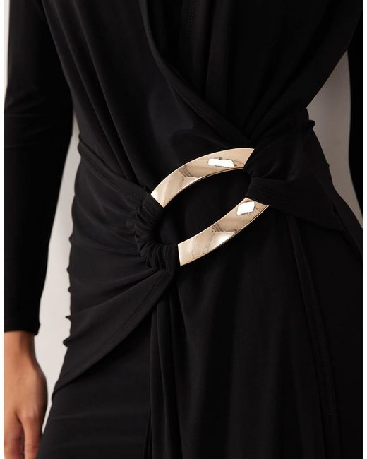 ASOS Black Slinky Drape Maxi Dress With Trim Detail