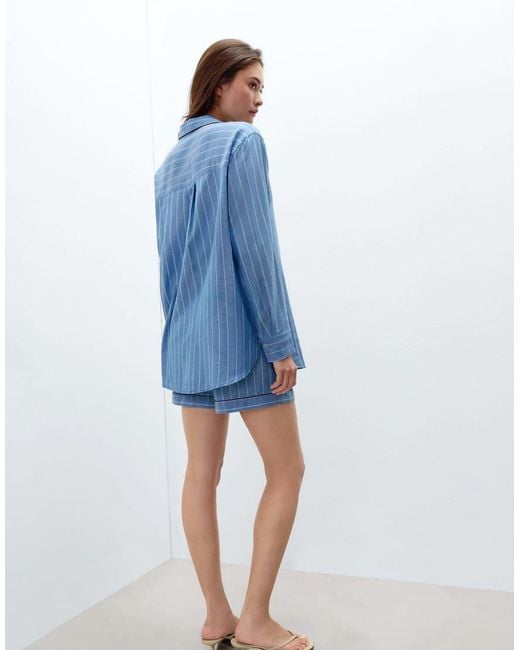 Intimissimi Blue Preppy Stripes Cotton Canvas Shirt