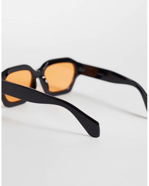 ASOS Black Chunky Square Sunglasses With Orange Lens