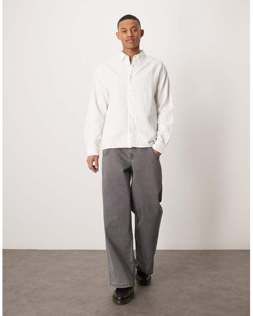 Abercrombie & Fitch Ruimvallend Overhemd Met Textuur En Lange Mouwen in het White voor heren