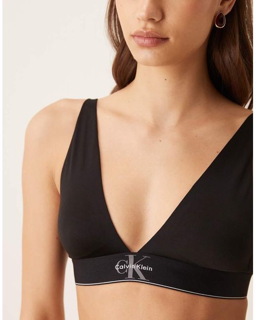 Calvin Klein Black Graphic Logo Lightly Lined Triangle Bra