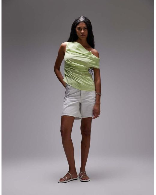 Top Color Lime Drappeggiato Raccolto Sul Lato di TOPSHOP in Green