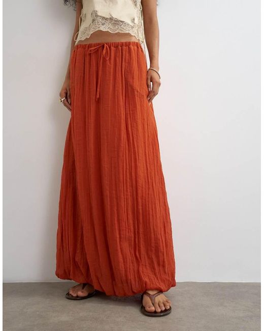 TOPSHOP Red Tie Detail Crinkle Bubble Hem Maxi Skirt