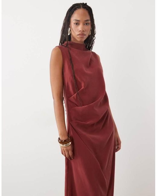 ASOS Red Column Slouchy Hip Maxi Dress Russet
