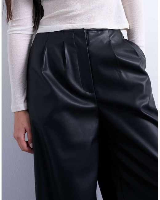 TOPSHOP Blue Faux Leather Super Wide Leg Trouser