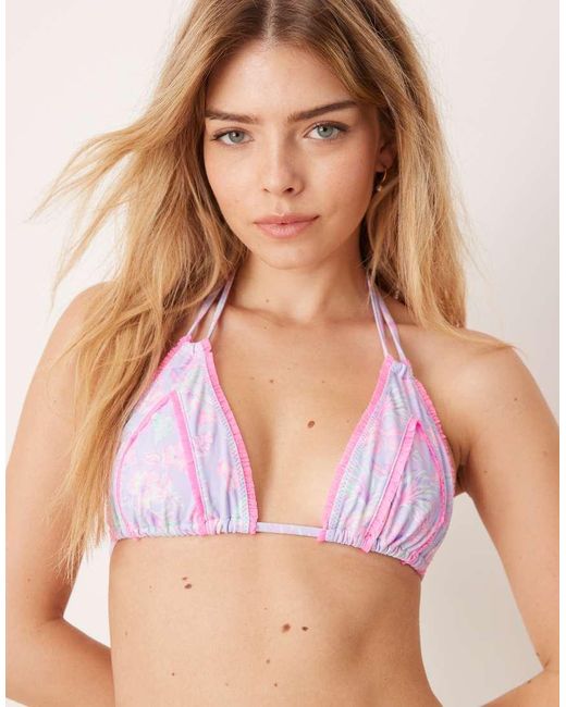 Kulani Kinis Pink Double Strap Bikini Top With Contrast Stitching