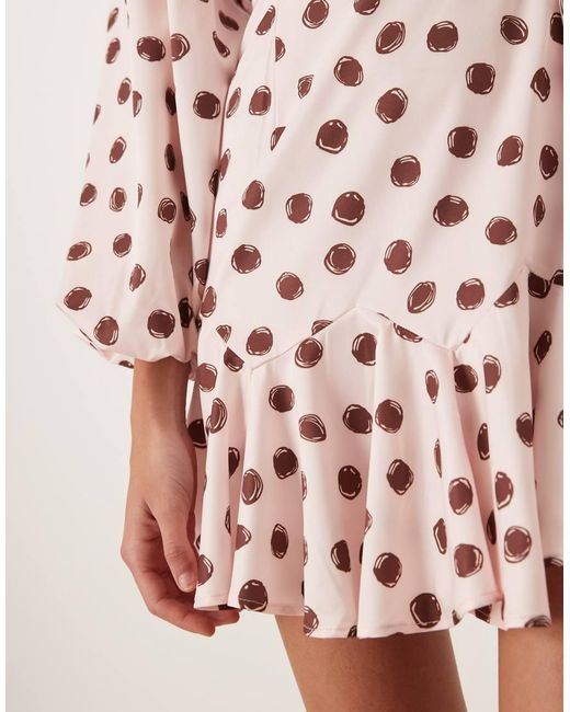 Sister Jane Pink Exclusive High Neck Balloon Sleeve Ruffle Drop Hem Mini Dress