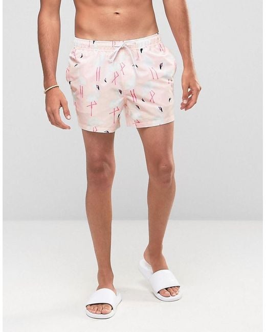 Asos Swim Shorts With Flamingo Print In Short Length in Pink for Men Lyst
