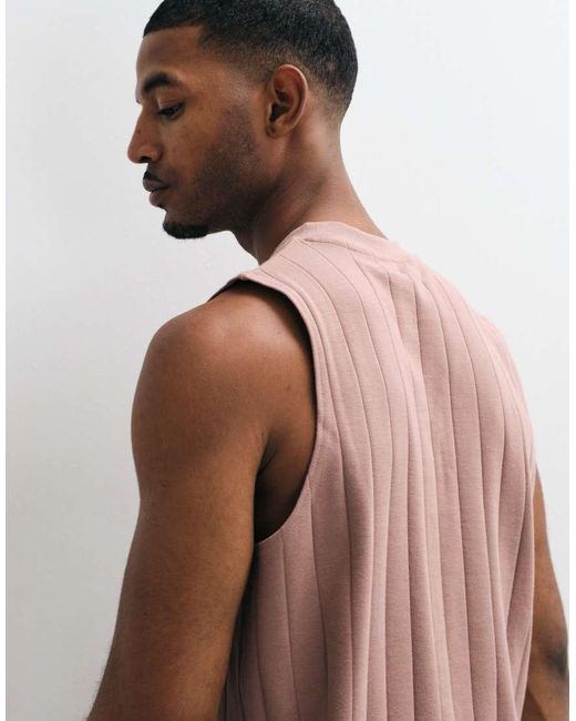 ASOS Blue Oversized Wide Rib Tank for men