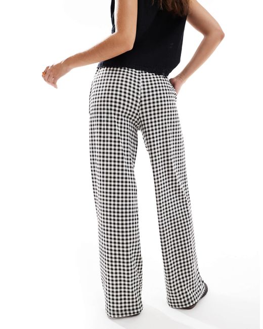Threadbare Black – hose aus jersey mit -weißem vichykaromuster, geradem bein und bindeband am bund