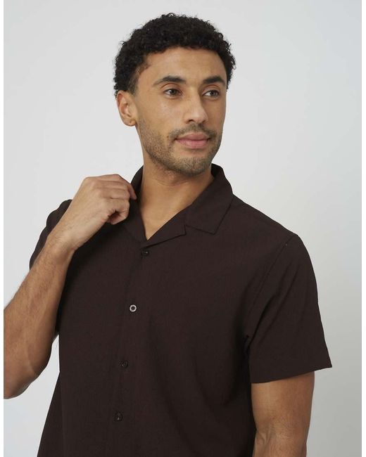 Brave Soul Black Textured Revere Collar Short Sleeve Shirt for men