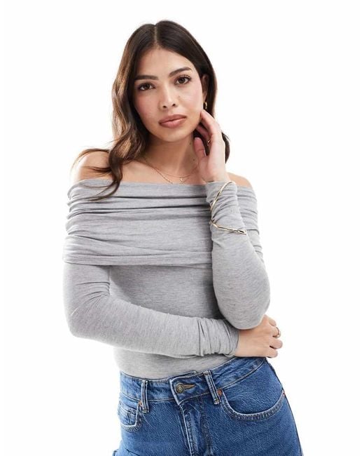 Miss Selfridge Long Sleeve Bardot Bodysuit in Grey Lyst UK