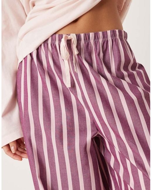 ASOS Oversized Pyjamaset Van T-Shirt Met Cocktailprint En Lange Mouwen En Gestreepte Broek Met Wijde Pijpen in het Pink