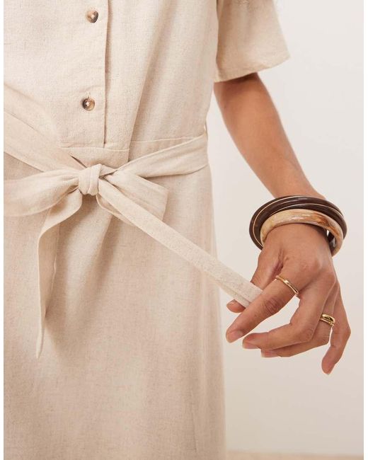 Jdy Natural Linen Mix Midi Shirt Dress