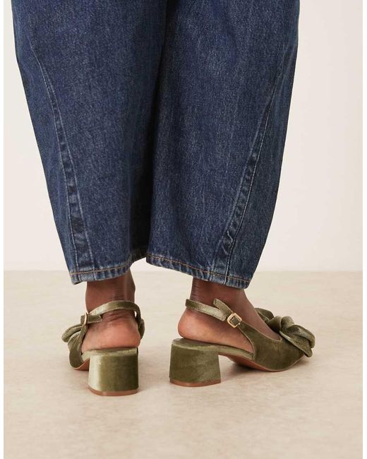 ASOS Blue Wide Fit Symbol Bow Slingback Mid Block Heeled Shoes