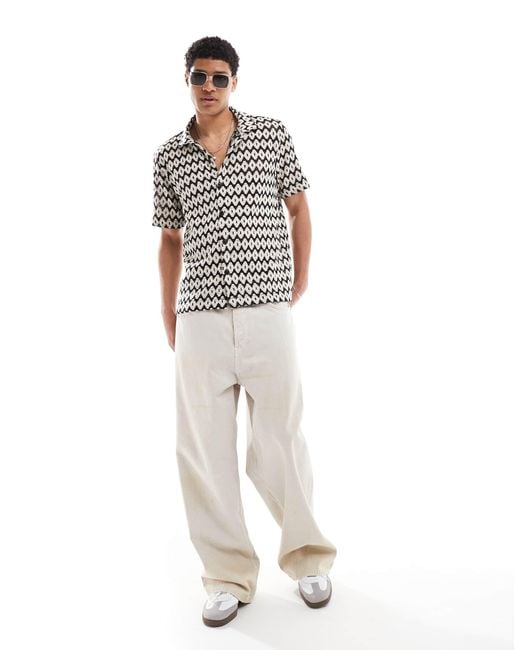 River Island – gehäkeltes hemd in White für Herren