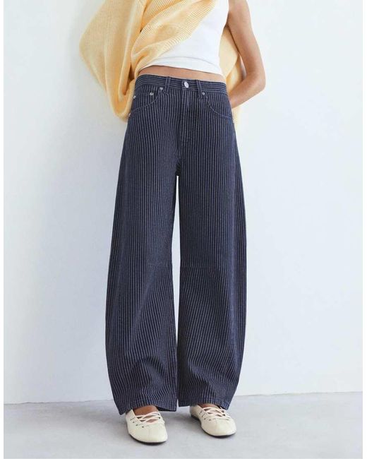 Pull&Bear Blue Striped Balloon Jeans