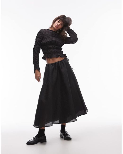 TOPSHOP Aangerimpelde Top Met Lange Mouwen in het Black