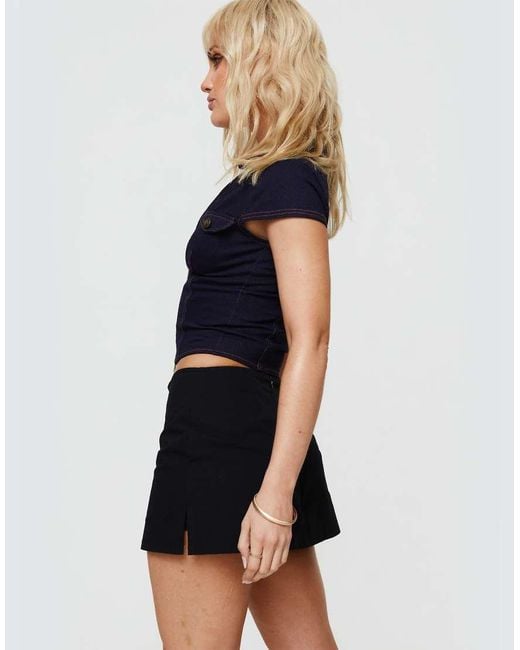 Princess Polly Blue Gigi Cotton Rich Side Split Mini Skort