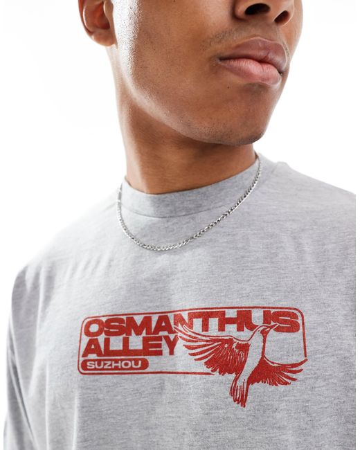 T-shirt oversize coupe carrée avec imprimé devant et au dos - chiné ASOS pour homme en coloris Red