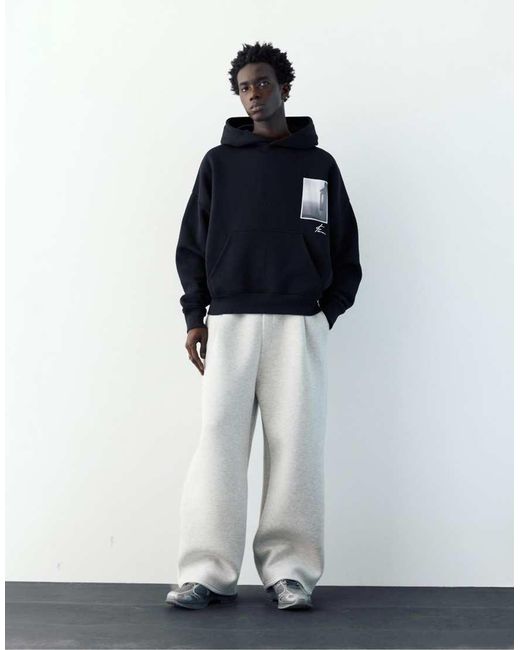 Pull&Bear Blue Graphic Hoodie for men