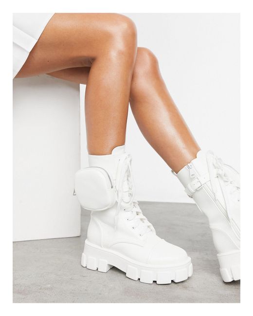 Public Desire White Intention Chunky Ankle Boot With Pouch