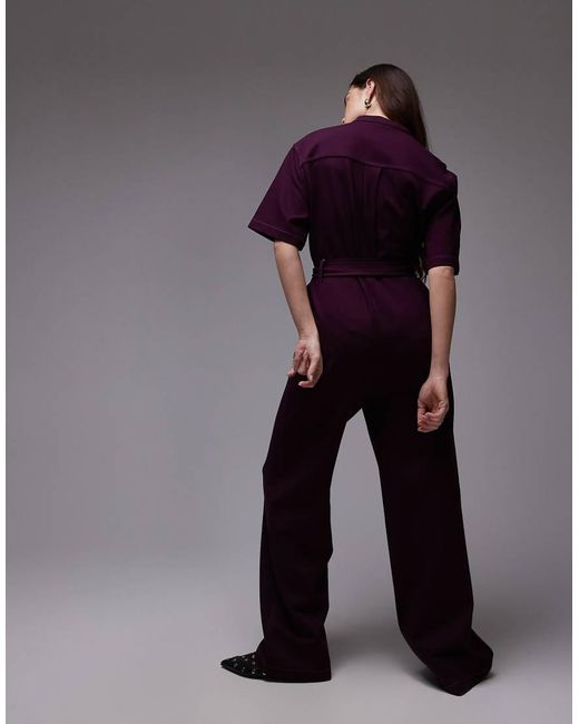 & Other Stories Jumpsuit Met Wijde Pijpen, Stretch, Gestrikte Taille En Utility-Zakken in het Purple