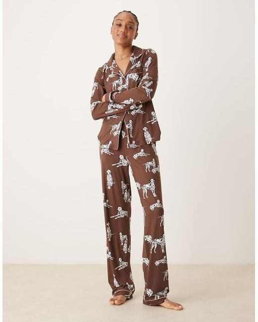 Chelsea Peers Brown Chelsea Peers Exclusive Tall Dalmation Long Sleeve Revere & Trouser Pyjama Set