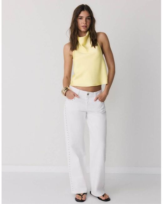 Stradivarius Yellow Satin Effect Halter Top