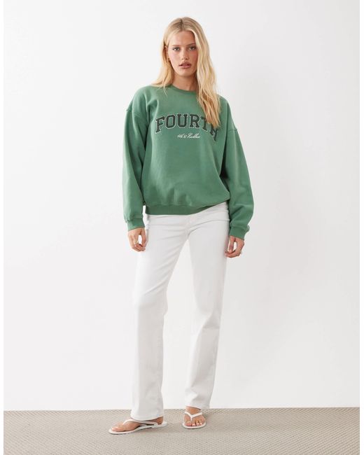 4th & Reckless Green Cotton Borg Logo Sweatshirt