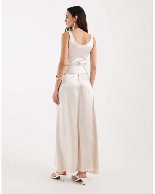 4th & Reckless Pink Satin Drape Waist Detail Scoop Neck Maxi Dress