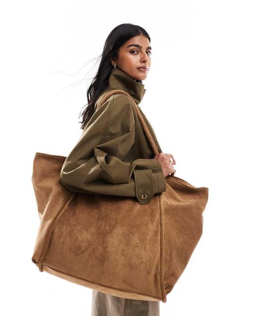 PASQ Brown Faux Suede Slouch Large Tote Bag
