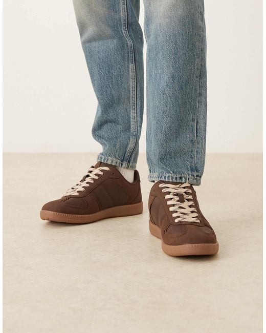 ASOS Men's Blue Retro Sneakers With Paneling And Gum Sole