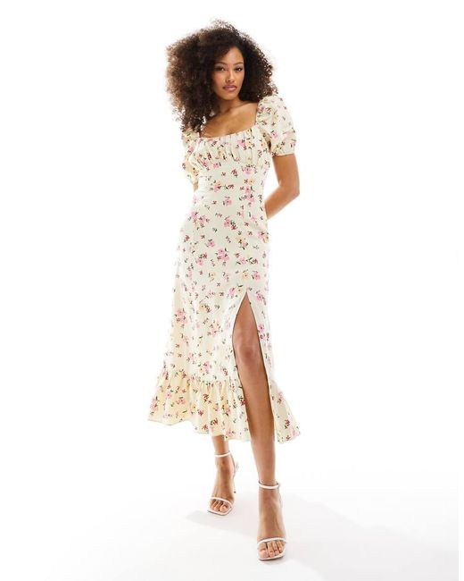 & Other Stories White Linen Puff Sleeve Midaxi Dress With Split
