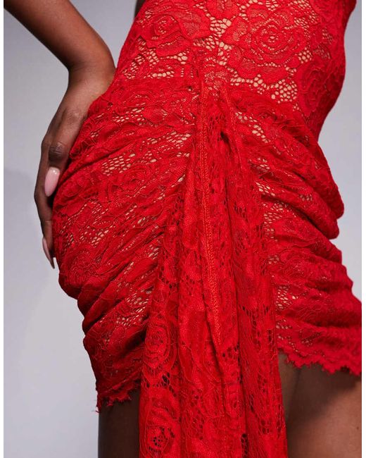 The Dolls House Red Cindy Lace Square Neck Mini Dress With Drape Detail