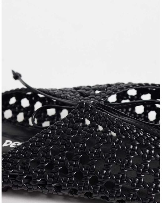 Public Desire Black Tabitha Woven Pointy Flat Mules