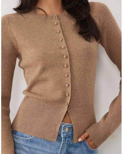 Threadbare Natural Threadare Crew Neck Cardigan With Cinched Waist
