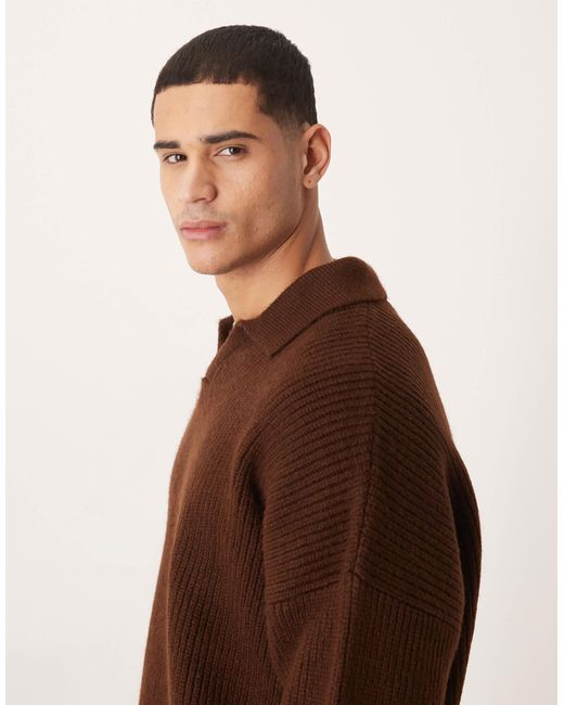 Pull ultra-oversize coupe carrée en maille à côtes anglaises et col cranté - marron ASOS pour homme en coloris Brown