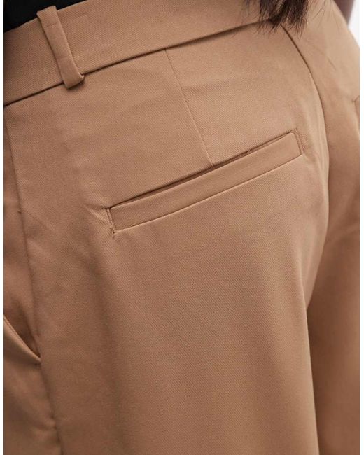 Monki Natural High Waist Wide Leg Trousers With Front Pleat