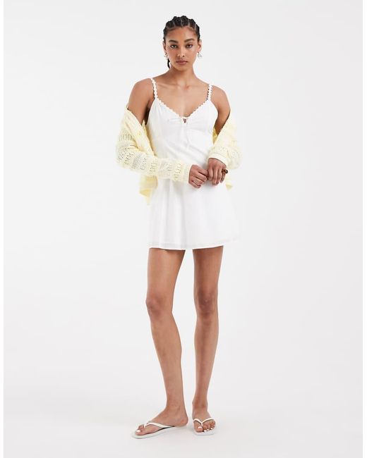Hollister White V-neck Button Through Mini Dress