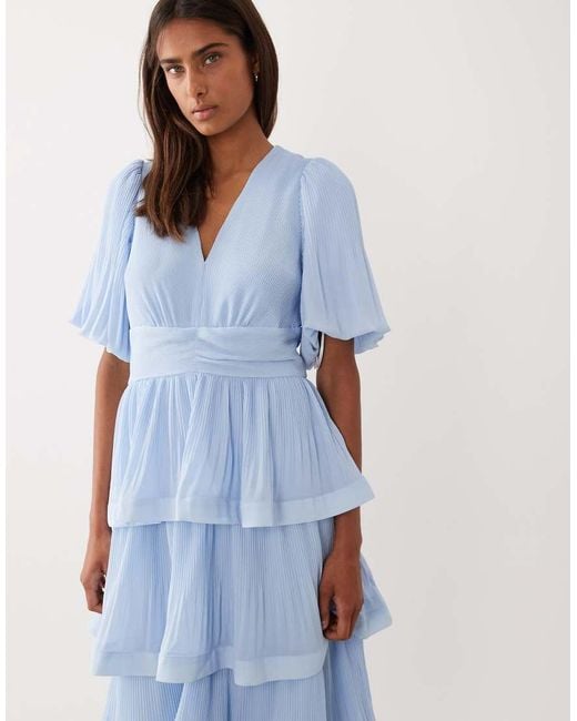 Y.A.S Blue Plisse Tiered Maxi Dress