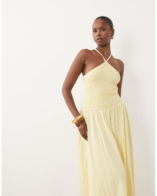 ASOS Natural Crinkle Cami Halter Midi Dress