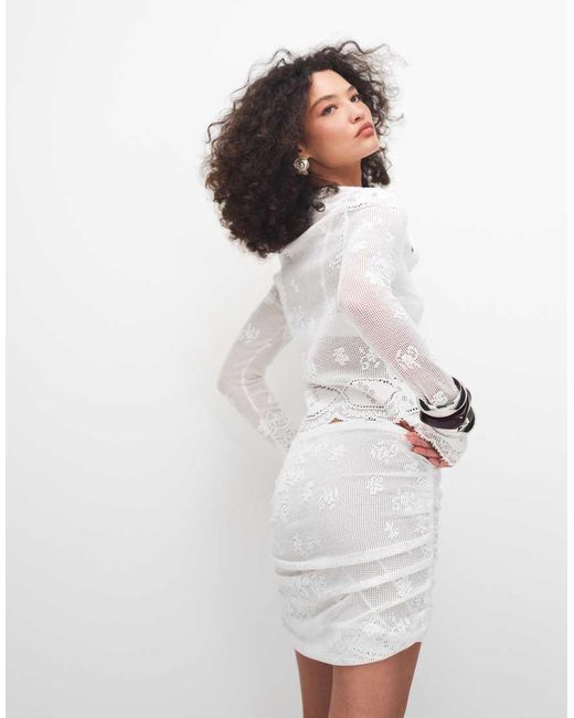 Noughts & Kisses White Lace Knit Mini Skirt Co-Ord