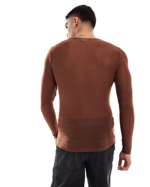 T-shirt moulant en tulle à manches longues - marron ASOS pour homme en coloris Brown