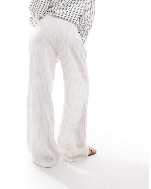 Stradivarius White Wide Leg Crinkle Pleat Front Pants